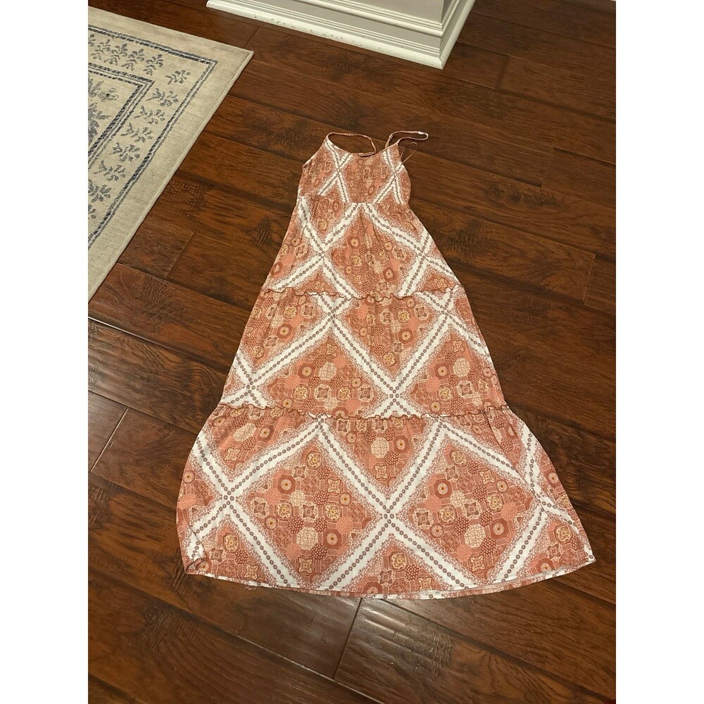 Gypsy & Jade Orange Boho Midi Dress Size M Sleeveless Summer